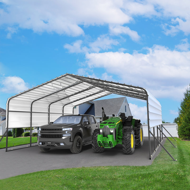 Load image into Gallery viewer, 20'x20' Metal Carports Heavy Duty for 2 Cars Garage, Car Tent Garage with Galvanized Metal Roof, Outdoor Garage Shelter for Car, SUV, Truck and Boats, Grey All Weather - from MyMROmarts