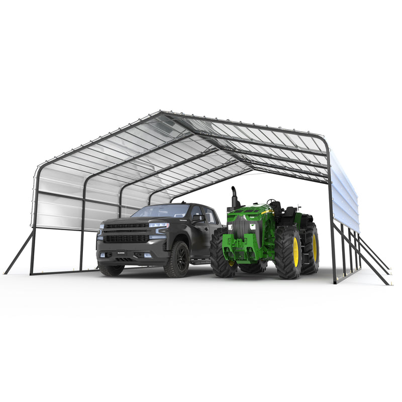 Load image into Gallery viewer, 20'x20' Metal Carports Heavy Duty for 2 Cars Garage, Car Tent Garage with Galvanized Metal Roof, Outdoor Garage Shelter for Car, SUV, Truck and Boats, Grey All Weather - from MyMROmarts