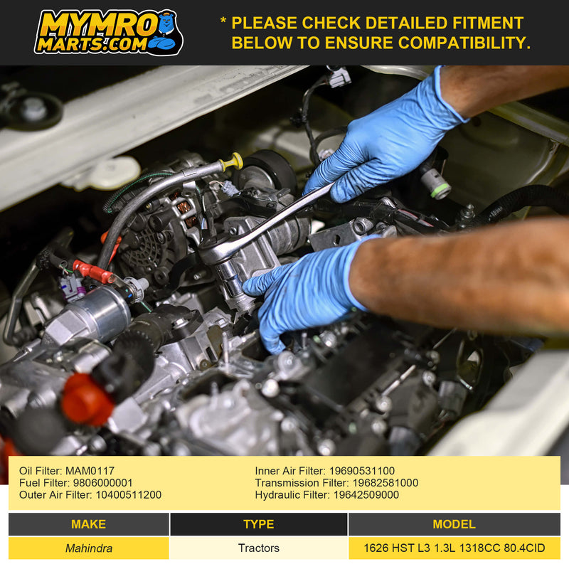 Carica immagine in Galleria Viewer, Maintenance Filter Kit MAM0117 9806000001 10400511200 19690531100 19682581000 19642509000 Compatible With Mahindra 1626 HST L3 1.3L 1318CC 80.4CID - Engine Maintenance Parts > Filter Kits from MyMROmarts