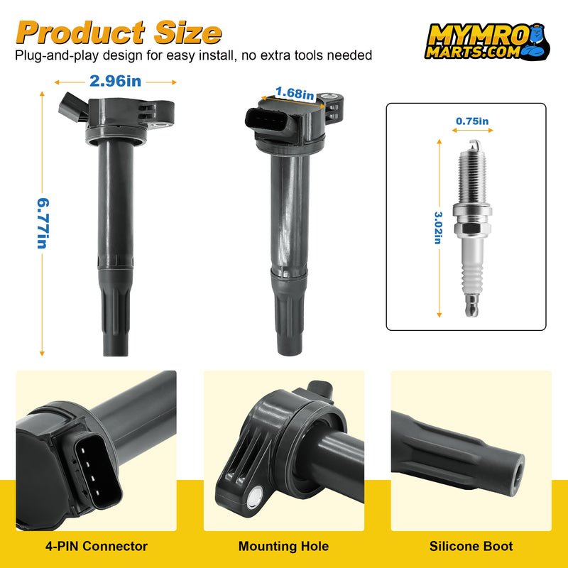 Cargue la imagen en el visor de la galería, 6PCS Ignition Coil Pack UF487 90919-02251 90919-A2002 & Double Iridium Spark Plug Fit for Scion 2011–2015 Coupe tC with Engine 2.5L - Electrical Parts > Other Electrical Parts > Solenoid Valve Coil from MyMROmarts