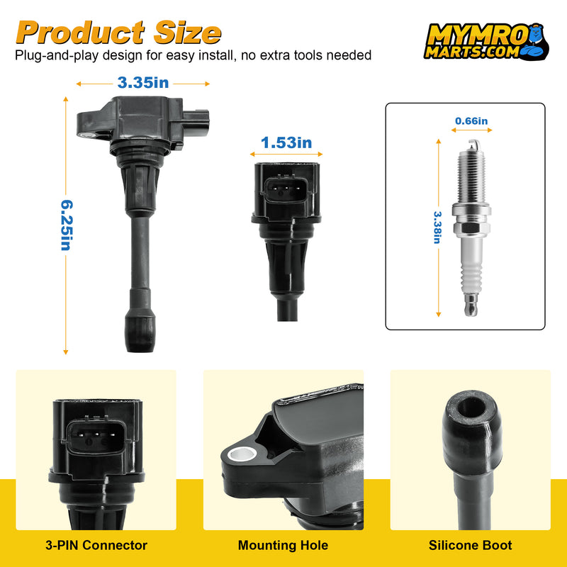 Load image into Gallery viewer, Set of 4 Ignition Coil Pack UF549 22448ED000 and Iridium Spark Plugs 9029 Fit For Nissan Sentra,Altima,Versa,Rogue,Cube,Urvan,NV200,Pathfinder 2007-2015&INFINITI QX60 2014 2015 1.6L 1.8L 2.0L 2.5L L4 - Electrical Parts > Other Electrical Parts > Solenoid Valve Coil from MyMROmarts