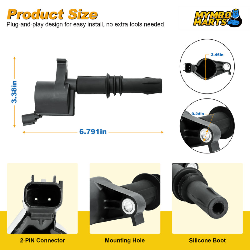 Load image into Gallery viewer, Set of 8 Straight Boot Ignition Coil Pack DG511 C1541 FD508 Compatible with Ford Lincoln Expedition Explorer F-150 Super Duty Mustang Mountaineer 4.6l 5.4l 6.8l - Electrical Parts > Other Electrical Parts > Solenoid Valve Coil from MyMROmarts