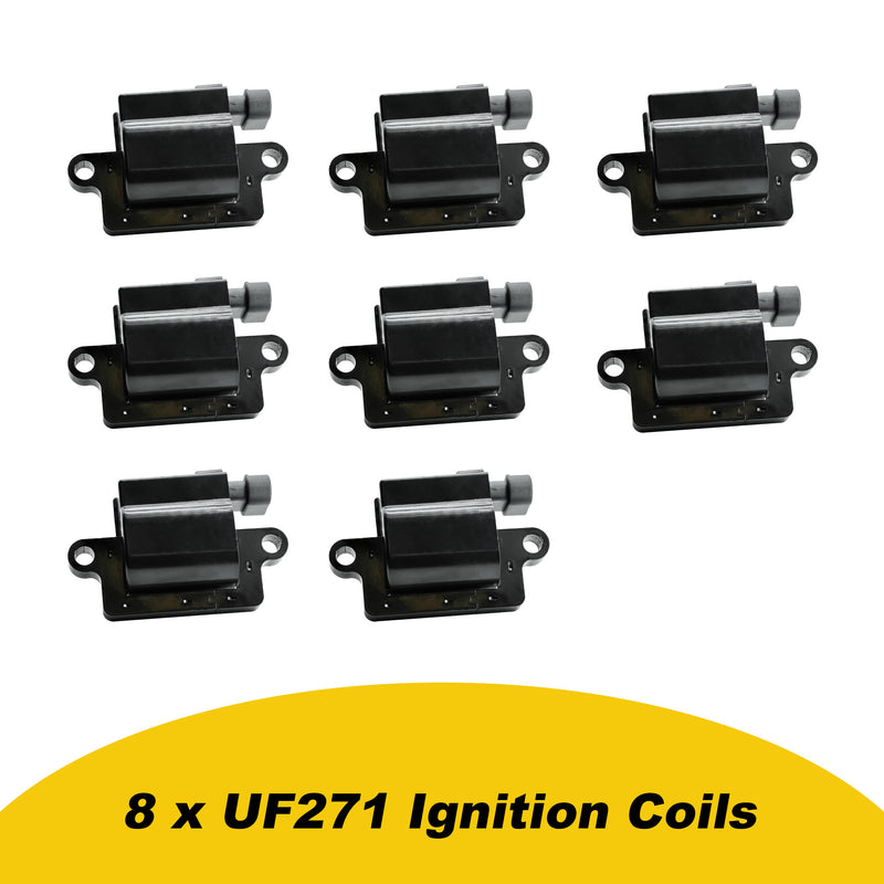 Cargue la imagen en el visor de la galería, Set of 8 Ignition Coils Pack UF271 C1208 D581 for 4.8L 5.3L 6.0L For Chevy Avalanche Silverado Tahoe GMC Sierra Yukon 1500 2500 3500 Hummer H2 Cadillac Escalade V8 - Electrical Parts > Other Electrical Parts > Solenoid Valve Coil from MyMROmarts