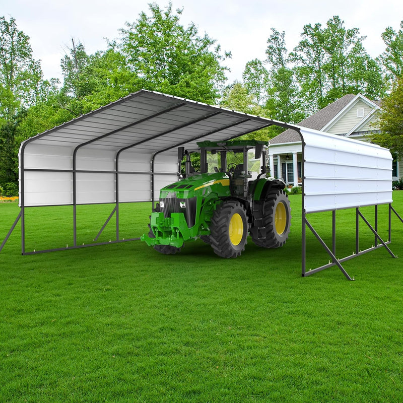 Load image into Gallery viewer, 20'x20' Metal Carports Heavy Duty for 2 Cars Garage, Car Tent Garage with Galvanized Metal Roof, Outdoor Garage Shelter for Car, SUV, Truck and Boats, Grey All Weather - from MyMROmarts