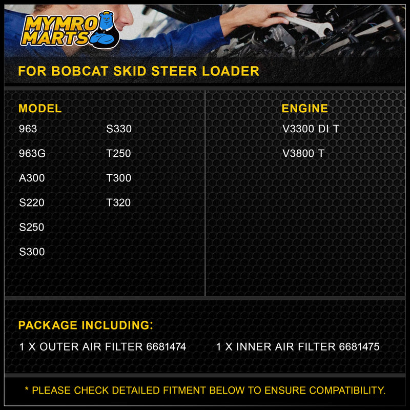 Load image into Gallery viewer, Air Filter Set 6681474 6681475 for Bobcat 963 963G A300 S220 S250 S300 S330 T250 T300 T320 Kubota V3300 V3800 from MyMROmarts