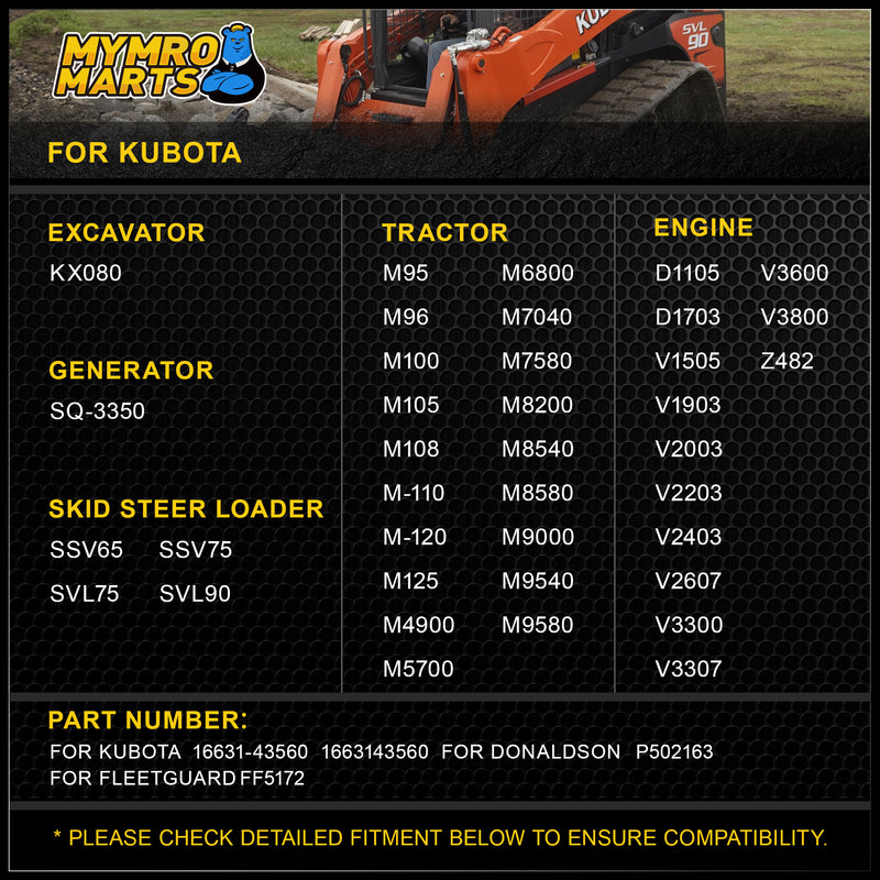 Load image into Gallery viewer, Fuel Filter 16631-43560 for Kubota Engine V1505 V1903 V2203 V2403 Excavator KX080-3T Tractor M7040 from MyMROmarts