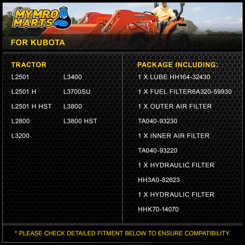 Load image into Gallery viewer, Filter Kit HH164-32430 6A320-59930 TA040-93230 TA040-93220 HH3A0-82623 HHK70-14070 for Kubota Tractor L2800 L3200 L3400 L3700SU L3800 (HST) L2501 H HST - Engine Maintenance Parts > Filter Kits from MyMROmarts