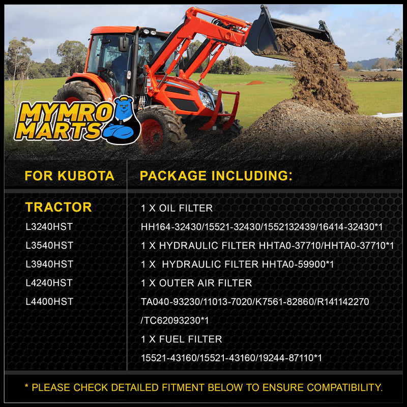 Load image into Gallery viewer, Filter Kit HH164-32430 HHTA0-37710 15521-43160 11013-7020 HHTA059900 for Kubota Tractor L3010 L3830 L3540 L3940 L4240 L4400HST L3240HST L3540HST L3940HST L4240HST - Engine Maintenance Parts > Filter Kits from MyMROmarts