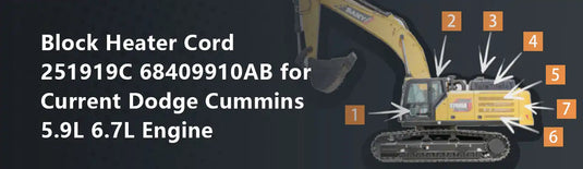 Block Heater Cord 251919C 68409910AB for Current Dodge Cummins 5.9L 6.7L Engine