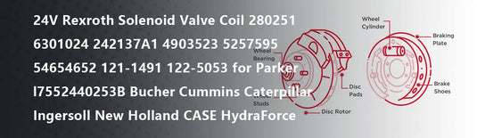 24V Rexroth Solenoid Valve Coil 280251 6301024 242137A1 4903523 5257595 54654652 121-1491 122-5053 for Parker l7552440253B Bucher Cummins Caterpillar Ingersoll New Holland CASE HydraForce
