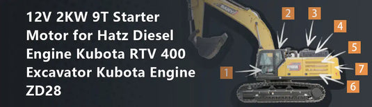 12V 2KW 9T Starter Motor for Hatz Diesel Engine Kubota RTV 400 Excavator Kubota Engine ZD28