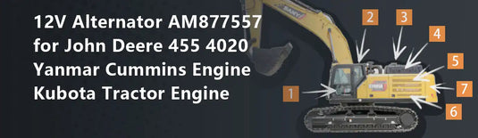 12V Alternator AM877557 for John Deere 455 4020 Yanmar Cummins Engine Kubota Tractor Engine