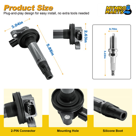 Pack of 6 Ignition Coils UF553 Pack and Spark Plugs 5019 LTR5GP UF595 DG520 For Ford F-150 Explorer Taurus Edge Lincoln MKS MKT MKZ MKX Mercury Sable 3.5L 3.7L V6 2008-2016 - Electrical Parts > Other Electrical Parts > Solenoid Valve Coil from MyMROmarts