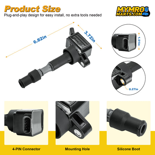 4Pcs Ignition Coil Pack UF816 and Spark Plug 93175 Compatible with Hyundai Elantra Kona Sonata Veloster with 2.0L L4 - Electrical Parts > Other Electrical Parts > Solenoid Valve Coil from MyMROmarts