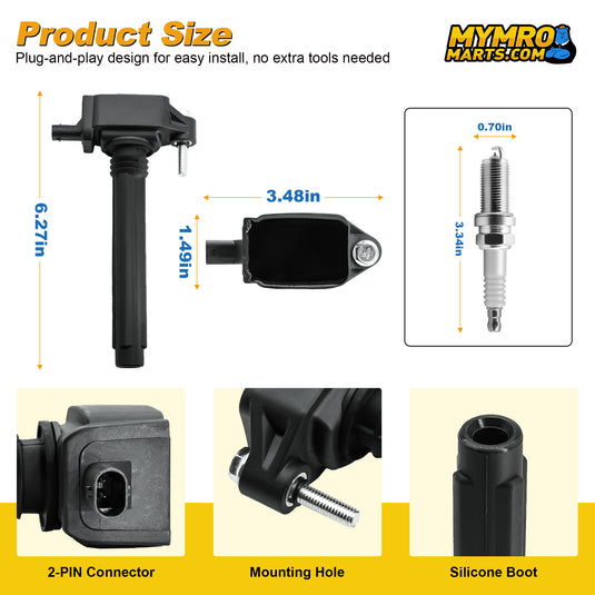 6PCS Ignition Coil UF648 C1791 & Double Iridium Spark Plug 97390 For Chrysler 200 300 TOWN & COUNTRY/Dodge Avenger Challenger Charger Durango Grand Caravan Journey/Jeep Wrangler/Ram 1500 2500 3500 - Electrical Parts > Other Electrical Parts > Solenoid Valve Coil from MyMROmarts