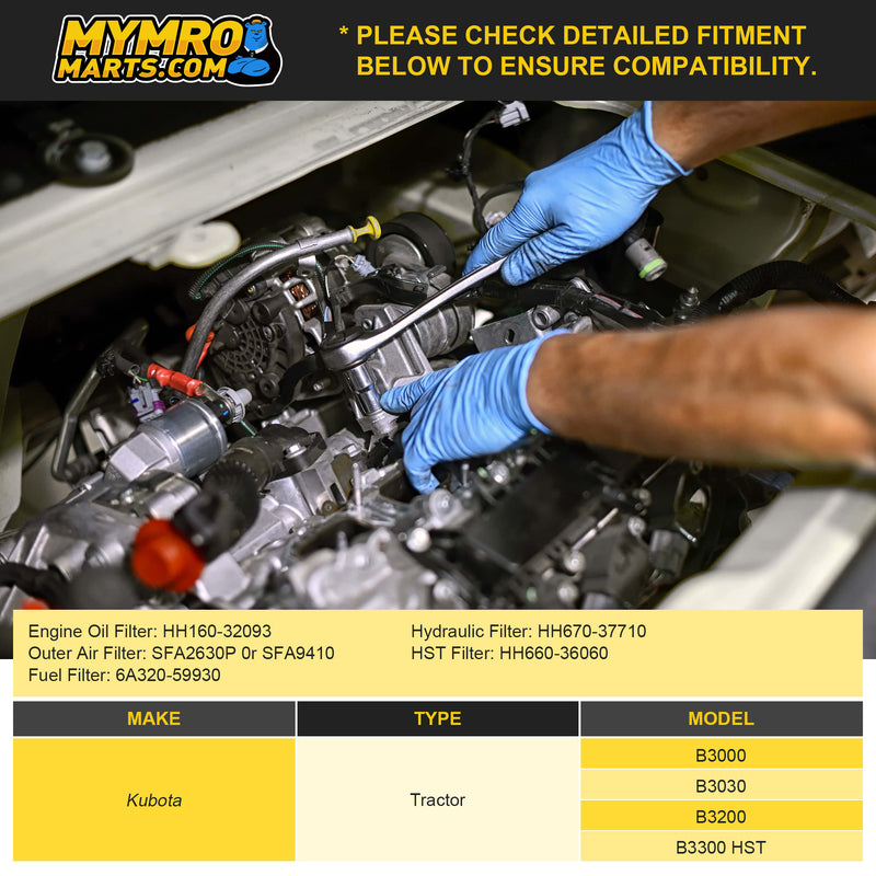 Afbeelding laden in Galerijviewer, Filter Kit HH160-32093 SFA2630P SFA9410 6A320-59930 HH670-37710 HH660-36060 for Kubota B3000 B3030 B3200 B3300 HST - Engine Maintenance Parts > Filter Kits from MyMROmarts
