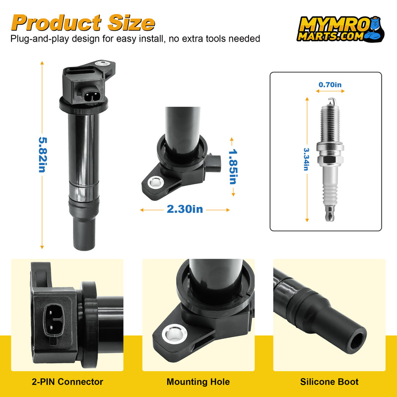 Cargue la imagen en el visor de la galería, Set of 4 Ignition Coil Packs UF499 C1543 and Spark Plugs Fits for 2006 2007 2008 2009 2010 2011 Kia Rio Rio5 Rondo Hyundai Accent 1.6 L4 - Electrical Parts &gt; Other Electrical Parts &gt; Solenoid Valve Coil from MyMROmarts
