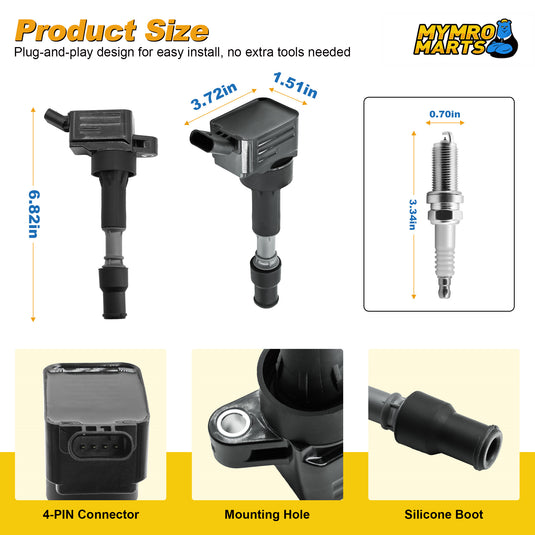 4 ignition coils UF816 with 4 iridium Spark Plugs for Hyundai Veloster Elantra Sonata Hybrid Kona with 2.0L L4 - Electrical Parts > Other Electrical Parts > Solenoid Valve Coil from MyMROmarts
