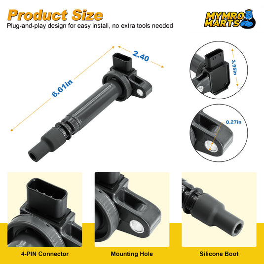 Set of 4 Ignition Coil UF323 C1305 90919-02237 Compatible with Toyota 2000-2004 Tacoma 2.4L 2.7L L4 2000-2004 - Electrical Parts > Other Electrical Parts > Solenoid Valve Coil from MyMROmarts