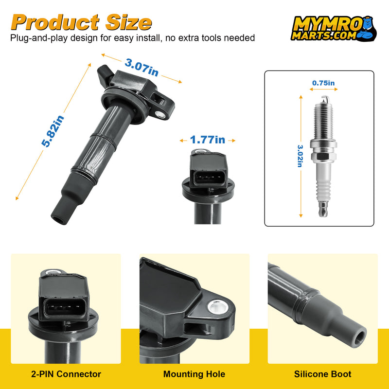 Load image into Gallery viewer, 4PCS Ignition Coil Packs UF333 &amp; 4PCS Double Iridium Spark Plug 7092 Compatible with Toyota Camry Corolla Highlander Matrix RAV4 Solara with L4 2.4L Engine - Electrical Parts &gt; Other Electrical Parts &gt; Solenoid Valve Coil from MyMROmarts
