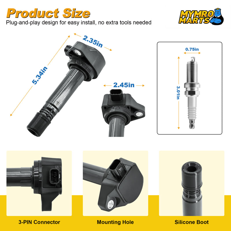 Load image into Gallery viewer, Set of 4 Ignition Coil Pack UF582 GN10324 5C1637 &amp; Iridium Spark Plugs Compatible with 2006-2011 Honda Civic 1.8L - Electrical Parts &gt; Other Electrical Parts &gt; Solenoid Valve Coil from MyMROmarts
