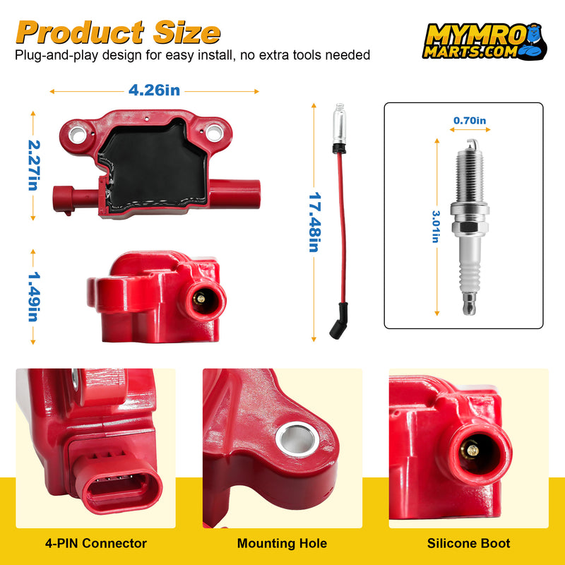 Load image into Gallery viewer, Set of 8 Square UF413 Ignition Coils Pack &amp; Platinum Spark Plugs &amp; Wires Set, Replacement for UF413 D510C 5C1554,Compatible with Isuzu 2007 Truck NPR with V8 6.0L Engine - Electrical Parts &gt; Other Electrical Parts &gt; Solenoid Valve Coil from MyMROmarts
