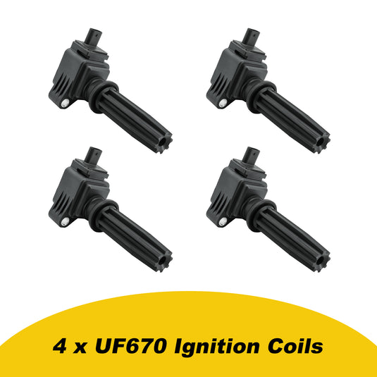 Set of 4 Ignition Coil Pack UF670 DG562 CM5Z-12029-K 4M5E-12A366-BC LR030637 Replacement for Focus, Escape, Fusion, Edge, MKC, Explorer, MKZ, Discovery Sport, XE, Taurus, LR2, XF, Special Service Police Sedan, MKT - Electrical Parts > Other Electrical Parts > Solenoid Valve Coil from MyMROmarts
