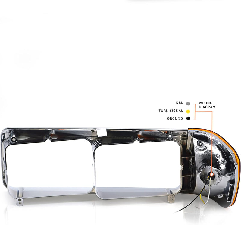 Indlæs billede i Gallery Viewer, Headlight Bezel PAIR Replacement for 1989-2002 Freightliner FLD semi Trucks with Amber LED Turn Signal Light Assembly DOT SAE Approved Driver Left Passenger Right Side Set 3 Wires (TR039) from MyMROmarts

