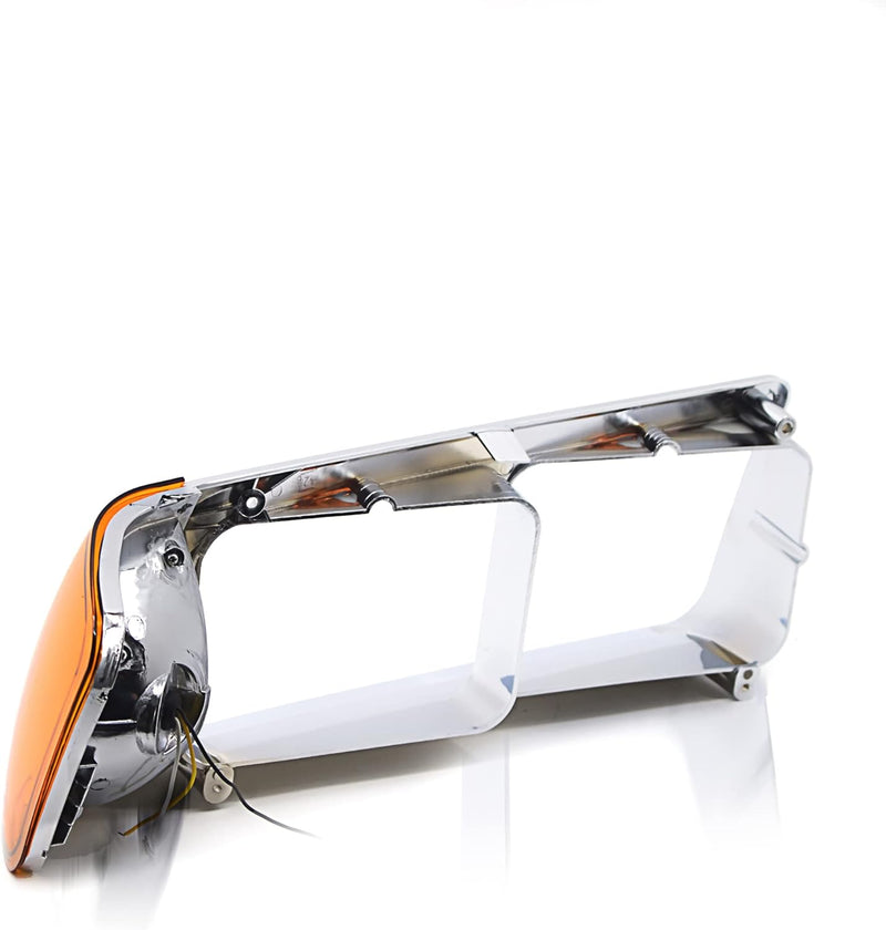 Indlæs billede i Gallery Viewer, Headlight Bezel PAIR Replacement for 1989-2002 Freightliner FLD semi Trucks with Amber LED Turn Signal Light Assembly DOT SAE Approved Driver Left Passenger Right Side Set 3 Wires (TR039) from MyMROmarts
