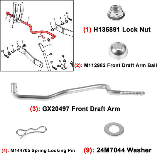 GX20497A Deck Lift Linkage Hanger Arm Front Draft Arm Kit Suitable for John Deere Tractor Mower 155C,190C,D100,D105,D110,D120 X S E L LA Series from MyMROmarts