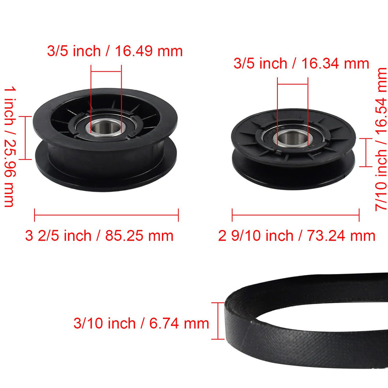 Afbeelding laden in Galerijviewer, GX20286 GX20287 Idler Pulley and Drive Belt Kit with GX20006 Belt Compatible with John Deere Lawn Mower L110 L120 L130 LA110 LA120 LA130 LA140 LA150 X110 X120 X140 D110 D120 D130 from MyMROmarts
