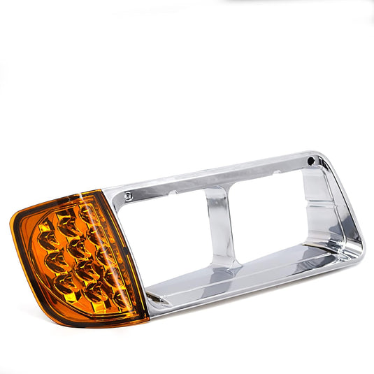 Headlight Bezel PAIR Replacement for 1989-2002 Freightliner FLD semi Trucks with Amber LED Turn Signal Light Assembly DOT SAE Approved Driver Left Passenger Right Side Set 3 Wires (TR039) from MyMROmarts