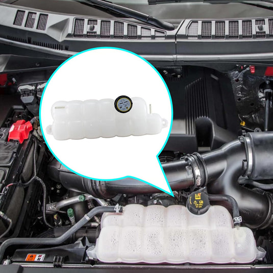FL3Z-8A080-A Front Engine Coolant Reservoir Tank with Cap Compatible with 2018-2024 Ford Expedition, 2015-2024 Ford F-150, 2015-2023 Ford Lobo | 2018-2024 Lincoln Navigator, Replaces