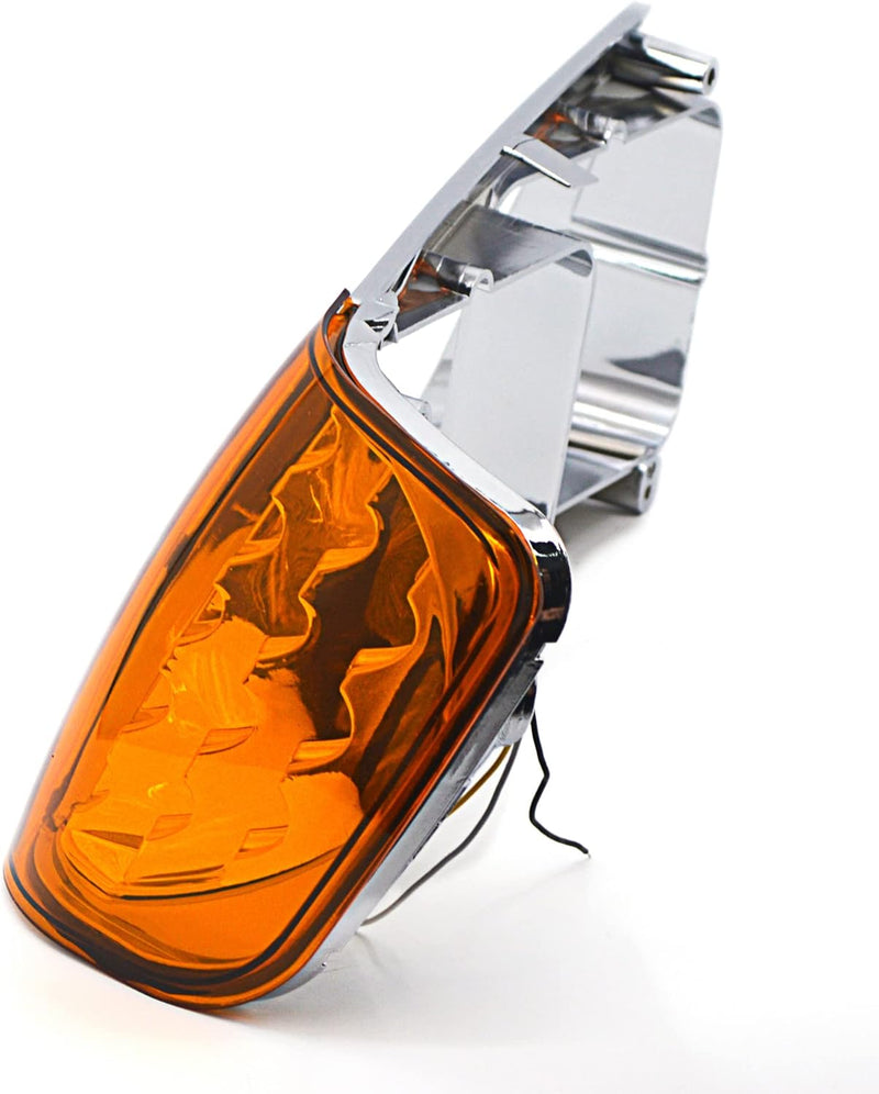 Indlæs billede i Gallery Viewer, Headlight Bezel PAIR Replacement for 1989-2002 Freightliner FLD semi Trucks with Amber LED Turn Signal Light Assembly DOT SAE Approved Driver Left Passenger Right Side Set 3 Wires (TR039) from MyMROmarts
