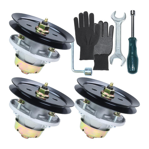3 Pack Spindle with Pulley Spindle Kit AM144377 AM135349 AM124498 M140059 for John Deere 1025R, GT235, X320, X340, X500, X520, X530 Tractors from MyMROmarts