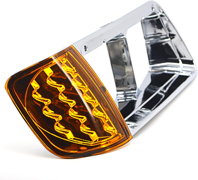 Indlæs billede i Gallery Viewer, Headlight Bezel PAIR Replacement for 1989-2002 Freightliner FLD semi Trucks with Amber LED Turn Signal Light Assembly DOT SAE Approved Driver Left Passenger Right Side Set 3 Wires (TR039) from MyMROmarts
