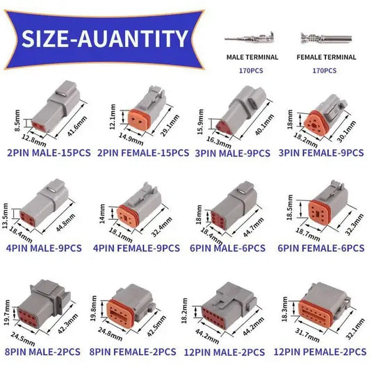750 Pcs Deutsch DT Connector Kit DT04/06-2P/2S/3P/3S/4P/4S/6P/6S/08PA /08SA/12PA/12PS for 14 16 18 20 AWG Stamped Contacts Kit - Electrical Parts > Other Electrical Parts from MyMROmarts