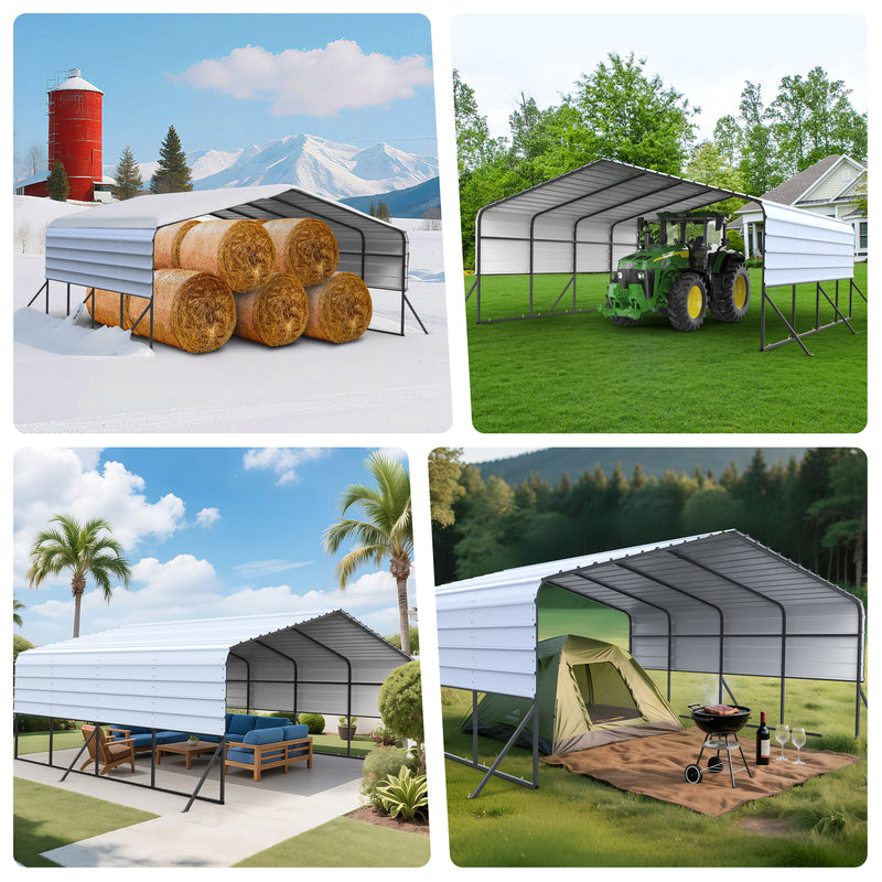 Load image into Gallery viewer, 20'x20' Metal Carports Heavy Duty for 2 Cars Garage, Car Tent Garage with Galvanized Metal Roof, Outdoor Garage Shelter for Car, SUV, Truck and Boats, Grey All Weather -  from MyMROmarts
