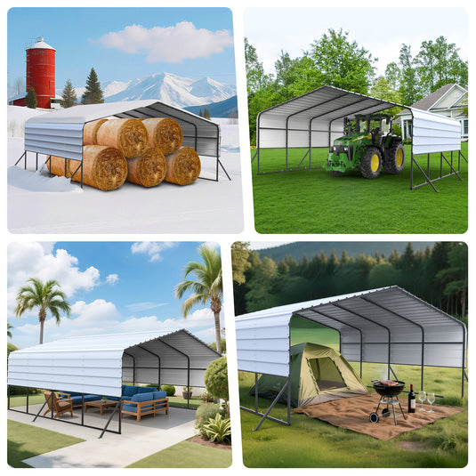 20'x20' Metal Carports Heavy Duty for 2 Cars Garage, Car Tent Garage with Galvanized Metal Roof, Outdoor Garage Shelter for Car, SUV, Truck and Boats, Grey All Weather -  from MyMROmarts