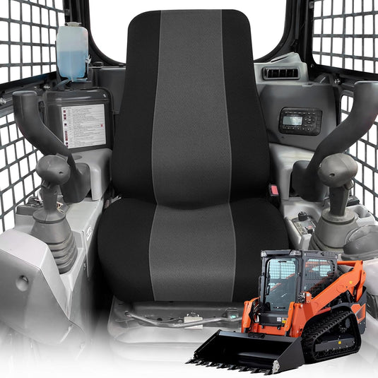 Seat Cover For KUBOTA Models SVL 75-95.2 KUBOTA Skid Loader, KX0400, U48-5 Excavator, High Back Bucket, No Armrest Suspension Seat Exact Seat Covers, Black and Gray - Body Parts > Other Cab Parts > Seat Cover from MyMROmarts