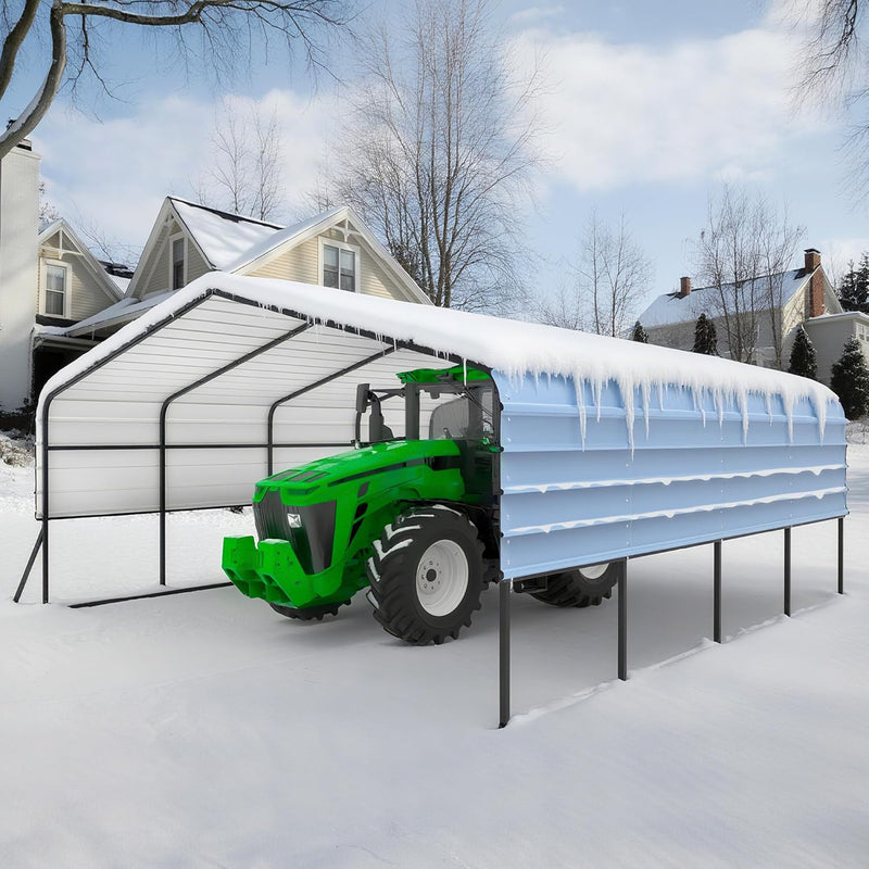 Load image into Gallery viewer, 20'x20' Metal Carports Heavy Duty for 2 Cars Garage, Car Tent Garage with Galvanized Metal Roof, Outdoor Garage Shelter for Car, SUV, Truck and Boats, Grey All Weather -  from MyMROmarts
