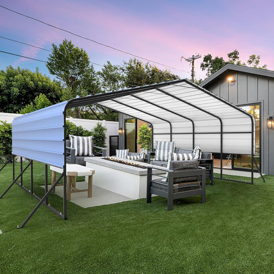 20'x20' Metal Carports Heavy Duty for 2 Cars Garage, Car Tent Garage with Galvanized Metal Roof, Outdoor Garage Shelter for Car, SUV, Truck and Boats, Grey All Weather -  from MyMROmarts