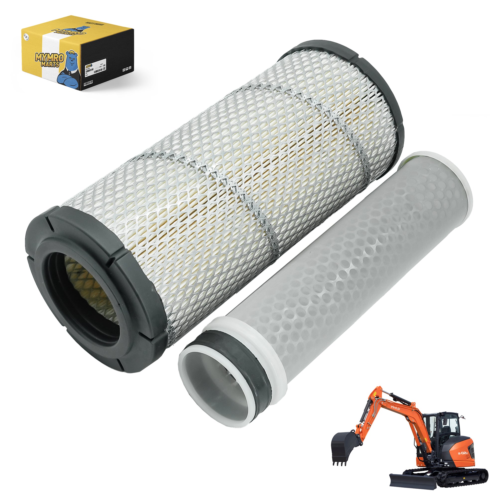 Air Filter Set RD158-42270 RD158-42280 for Kubota KX040-4 U48-5 Excavators R430 Wheel Loader