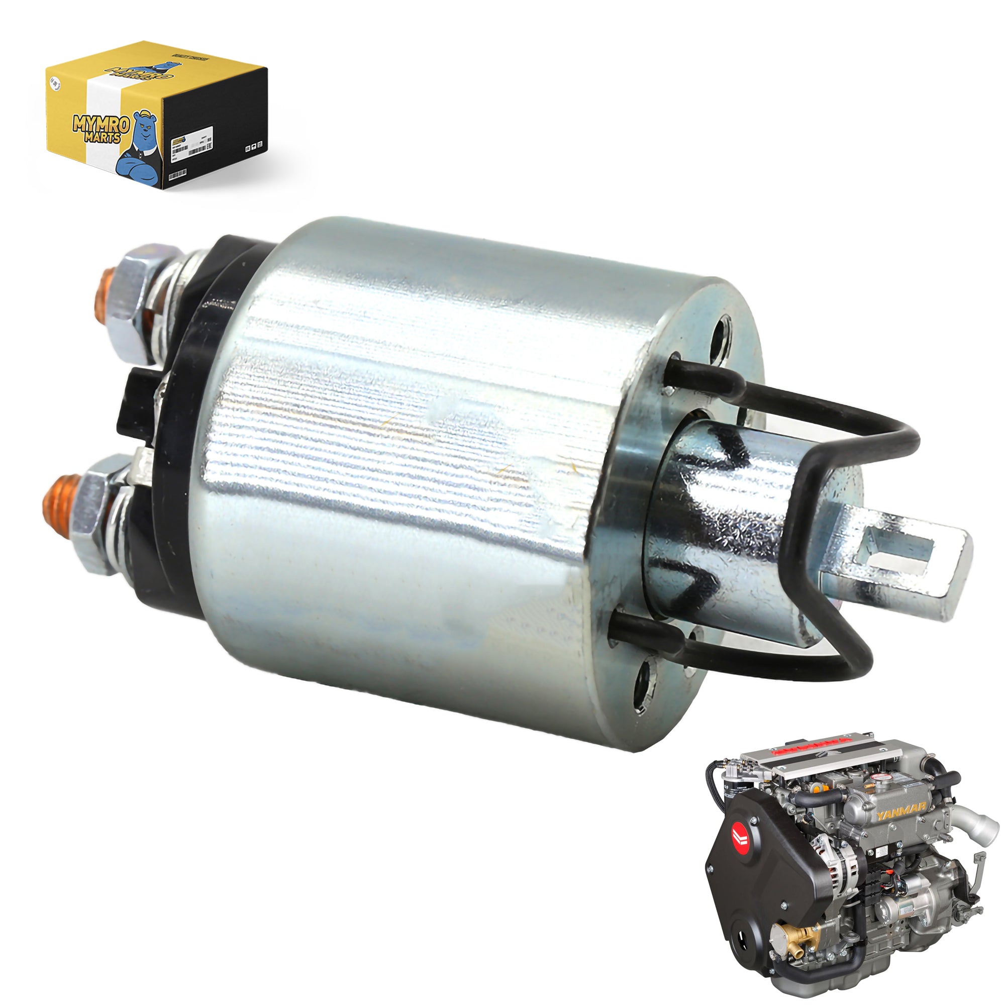 New 12V Starter Solenoid Replacement For Yanmar L100 10HP Industrial Diesel Engines, 3-Terminals 129242-77010, 129608-77010, 129698-77010, 414351-77011