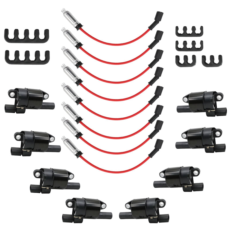 Cargue la imagen en el visor de la galería, Set of 8 Round Ignition Coil UF414 C1512 UF414 D514A + Spark Plug Wire 748UU Set
