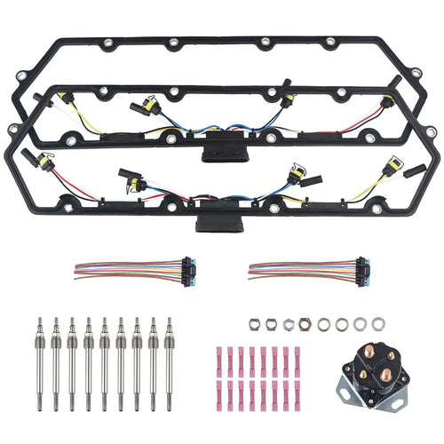 Valve Cover Gaskets + Inner Injector Glow Plug Harness with Relay + 8 Glow Plugs F81Z-6584-AA F81Z-9D930-AB for Ford 1999-2003 Powerstroke 7.3L F250 F350 E250 E350 from MyMROmarts