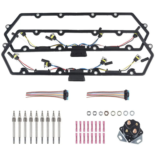 Valve Cover Gaskets + Inner Injector Glow Plug Harness with Relay + 8 Glow Plugs F81Z-6584-AA F81Z-9D930-AB for Ford 1999-2003 Powerstroke 7.3L F250 F350 E250 E350 from MyMROmarts