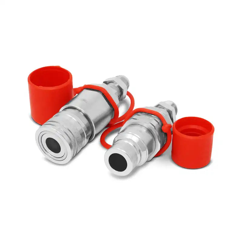 Load image into Gallery viewer, Flat Face Hydraulic Couplers/Quick Connect Couplings Set with Dust Caps 3/8 NPT x 1/2 Body from MyMROmarts
