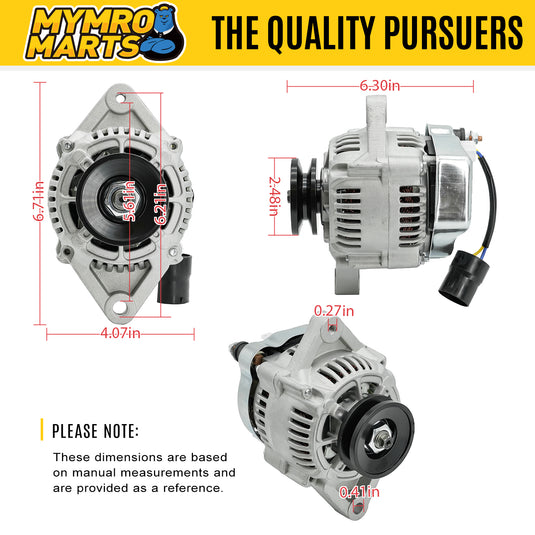 12V 60A Alternator 3A611-74012 for Kubota Engine V2203 V2403 V2607 Tractor L3240HSTC L3940HSTC L4240HSTC-3 M4900-CAB M5700HDC from MyMROmarts