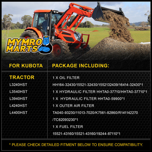 Filter Kit HH164-32430 HHTA0-37710 15521-43160 11013-7020 HHTA059900 for Kubota Tractor L3010 L3830 L3540 L3940 L4240 L4400HST L3240HST L3540HST L3940HST L4240HST - Engine Maintenance Parts > Filter Kits from MyMROmarts